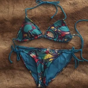 Blue floral string bikini